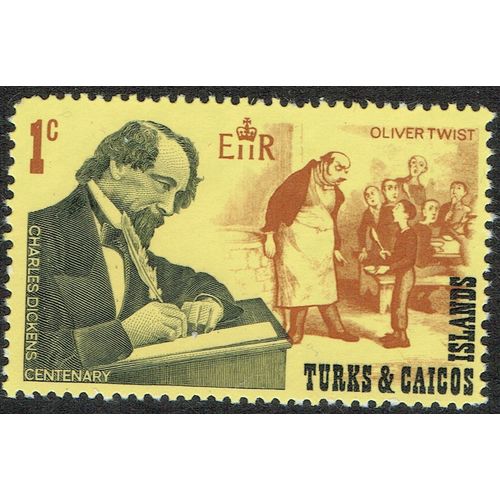 Turks & Caicos 1970 Death Cent Charles Dickens 1c Black & Ylo Brown SG321 UM