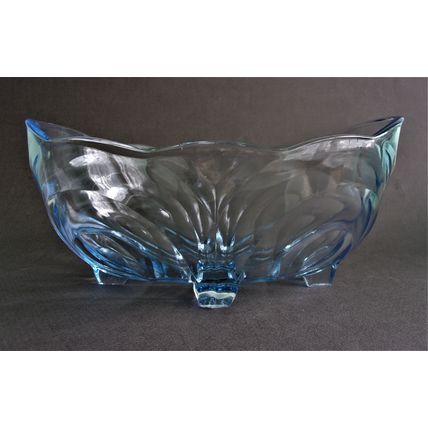 Art Deco German Walther & Sohne "Rotterdam" Blue Glass Oval Bowl.