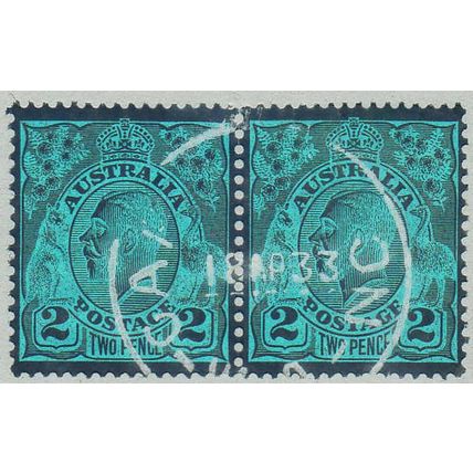Australia 1931 KGV 2d Golden Scarlet CofA P13½x12½ PAIR - CARNARVON WA 10 AP 33