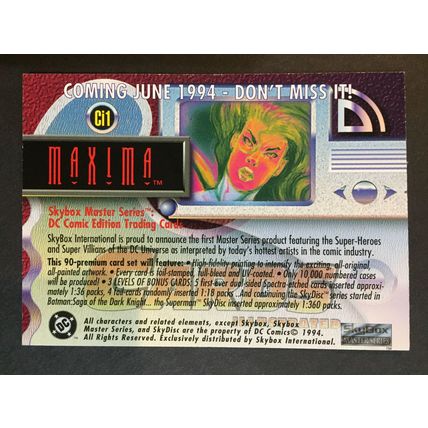 DC Master Series Trading Cards promo card #Ci1 Maxima 1994