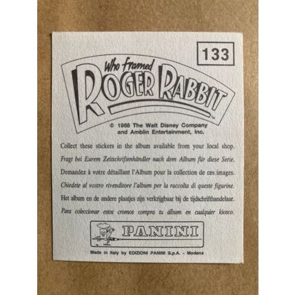 Who Framed Roger Rabbit Sticker # 133 (B) unused 1988 Panini Disney