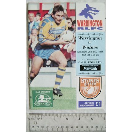 1992 programme Warrington v. Widnes, 26/12