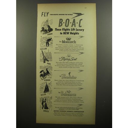 1952 BOAC Airlines Ad - Fly 1000 Routes around the world