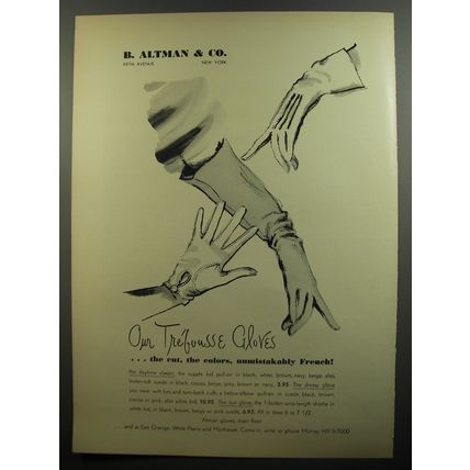 1952 B. Altman & Co. Trefousse Gloves Advertisement