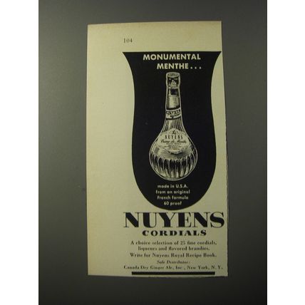 1953 Nuyens Cordials Ad - Monumental Menthe
