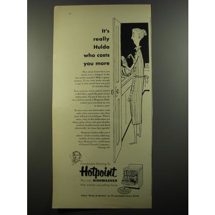 1954 Hotpoint Dishwasher Ad - It's really Hulda who costs you more