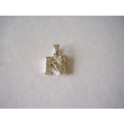 Vintage 925 Charm N Alphabet Capital Letter White Crystal Pendant Name Silver