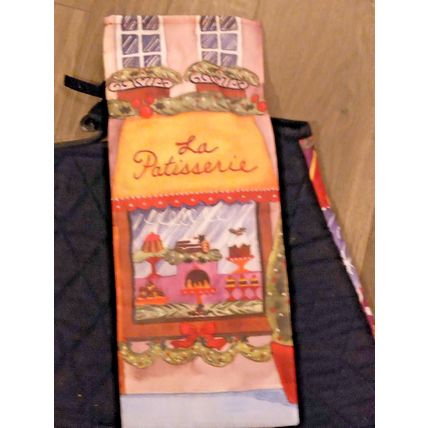 J. Brinley La Patisserie Deli Christmas Oven Mitt Trivet Wine Bag 4 Pc Set NWOT