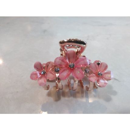 Small gold metal flower crystal hair claw bridal clip