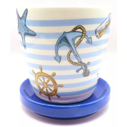 Beach Theme Mug Fine China Blue & White Stripes 9 CM Tableware Ceramic Gift