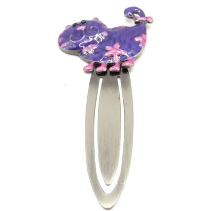 Cat Bookmark Metal Purple & Pink with Enamel & Diamante Detail 11 CM Gift