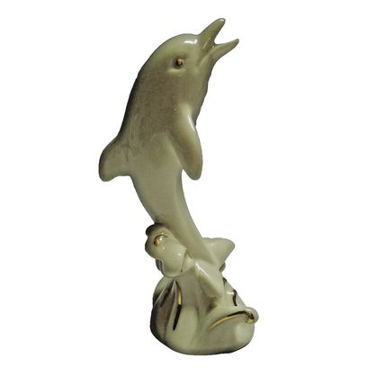 Lenox Dolphin Figurine Porcelain Ivory White 24K Gold Accents Dolphin Figurine