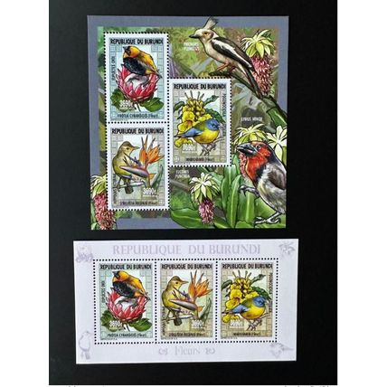 Burundi 2014 / 2015 Mi. 3567 - 3569 Oiseaux fleurs Vögel Birds flowers Blumen