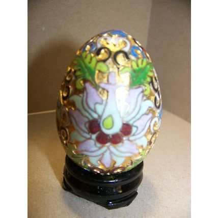 Vintage Cloisonne Enamel Egg w/ Stand 2 1/2"