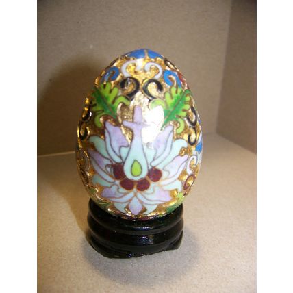 Vintage Cloisonne Enamel Egg w/ Stand 2 1/2"