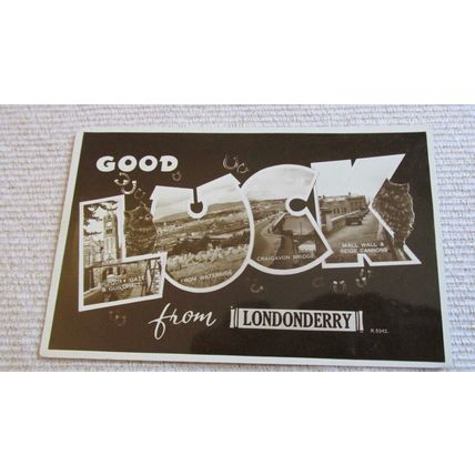 1950s real photo Postcard, Good Luck from Londonderry / Derry - Northern Ireland