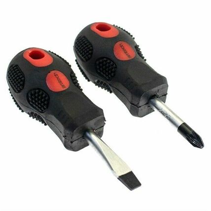 2pc Stubby Screwdriver Set PZ2 6mm Slotted Screw Heavy Duty Anti Slip Grip