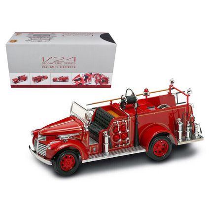 1941 GMC Fire Engine Red with Accessories 1/24 Diecast Model Car by Road Sign...