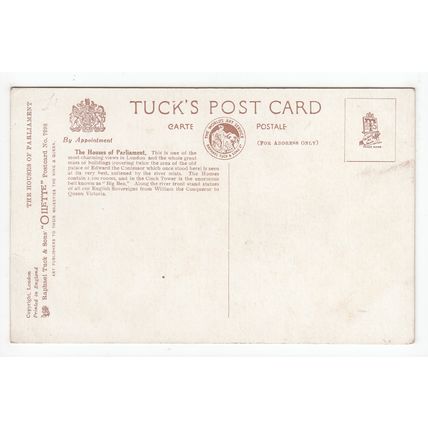 Houses of Parliament from St Thomas Hospital Tucks Oilette Art Postcard 7898