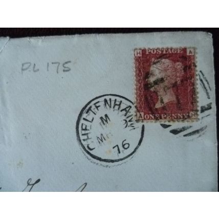 1875 GB QV 1d Red stamp 175 HA duplex cover Cheltenham Bideford Tagert