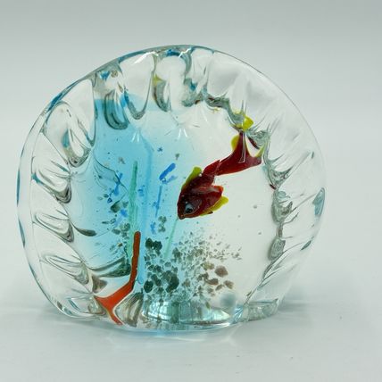 Murano Art Glass Aquarium Hand Blown Italy Paperweight 3.5”x3” Vintage
