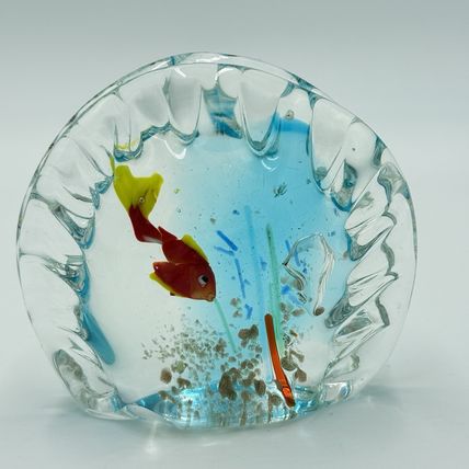 Murano Art Glass Aquarium Hand Blown Italy Paperweight 3.5”x3” Vintage