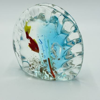 Murano Art Glass Aquarium Hand Blown Italy Paperweight 3.5”x3” Vintage