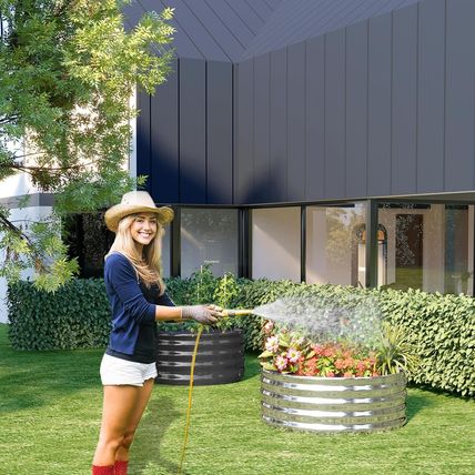 3PCS 2X2X1Ft Galvanized Raised Garden Bed Kit,Vegetable Boxes-Round Metal Flower