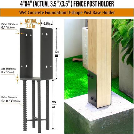 1 Pack Heavy Duty Stainless Steels U-Shape 4"X4"(Actual 3.5"X3.5") Wet Concrete