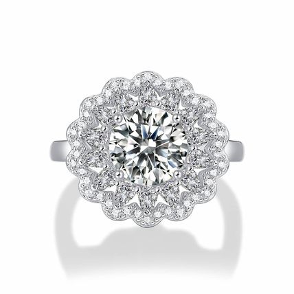 S925 Silver Moissanite Ring Flowers Women's New Trendy Ring Adjustable