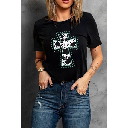 Black Animal Print Cross Graphic Tee