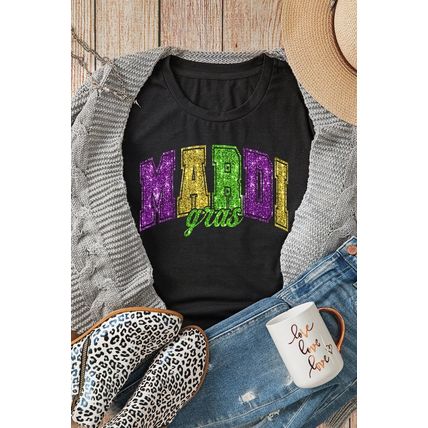 Black Mardi Gras Heat Transfer Graphic Holiday Tee