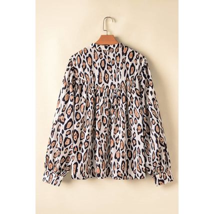 Jet Stream Oversized Leopard Print Balloon Sleeve Casual Shirt
