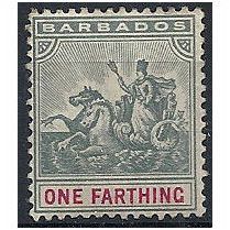 Barbados 1905 SG135 1/4d Slate-Grey & Carmine Mounted Mint...