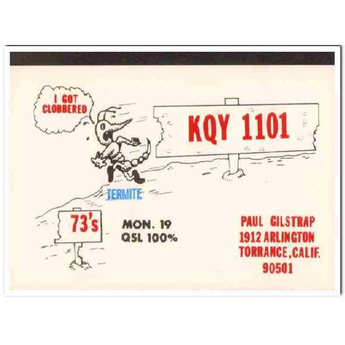 kqy-1101 paul gilstrap torrance calif 1960s cb qsl vintage postcard