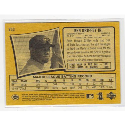 2002 Upper Deck Vintage Ken Griffey Jr. baseball card #253 – HOF - Reds