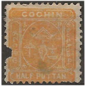 Cochin (IFS) 1892 SG1b 1/2 Puttan Pale Yellow Mounted Mint FILLER . .. .