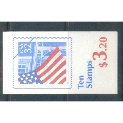 2916a Bk225 32c U.S. Flag Over Porch Fine MNH Pane/10 P# 33332 L00177