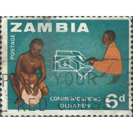 ZAMBIA, Old and New communications, blue 1964, 6d