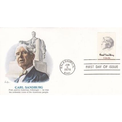 United States 1978 Honouring Carl Sandburg FDC Galesburg Cancel unaddressed VGC
