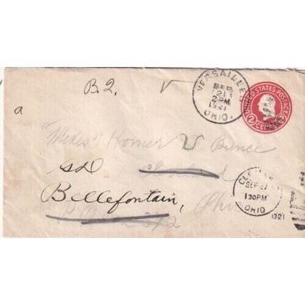 United States 1921 Versailles Ohio-Bellefontain Ohio Cover Versailles cancel