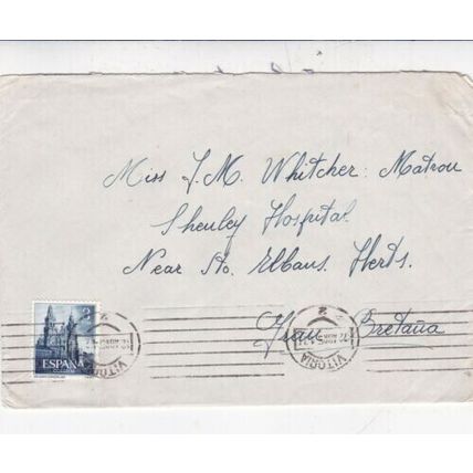 Spain 1954 Vitoria to St Albans UK Cover Vitoria cancel written VGC