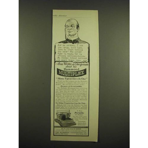1918 Hammond Multiplex Typewiter Ad - For my sermons, I use the large, bold type