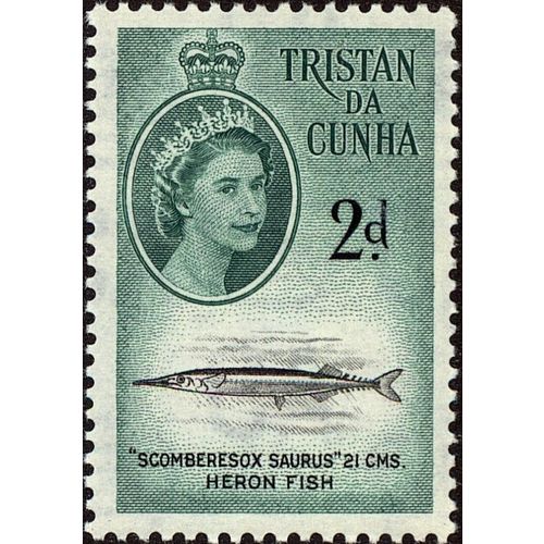 Tristan Da Cunha QEII 1960 2d Black & Green Mounted Mint MM SG Sc 31 stamp saury