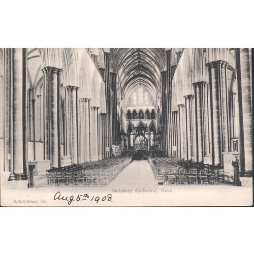 Antique GB Postcard 1908 - Salisbury Cathedral Nave, Wiltshire