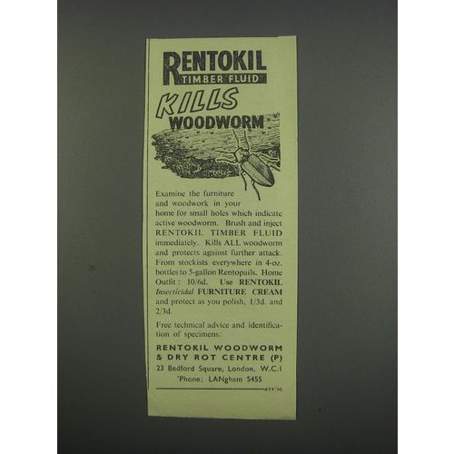 1955 Rentokil Timber Fluid Ad - Rentokil Timber Fluid Kills Woodworm