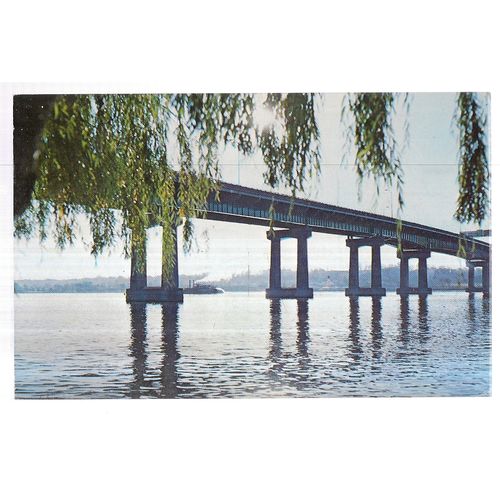 ROUTE 80 BRIDGE, Iowa to Illinois, USA used vintage postcard 1974 postmark =