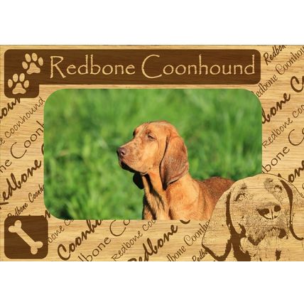 Redbone Coonhound w Paws Engraved Wood Picture Frame Magnet