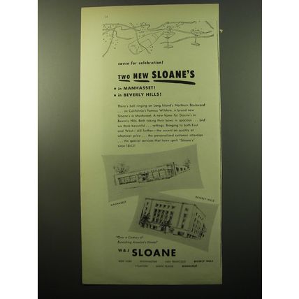 1950 W&J Sloane Ad - Cause for celebration! Two new Sloane's