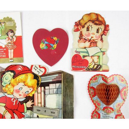Lot of 10 Used Valentines Vintage Valentine Cards, Mid Century, 40s 50s, Fragile